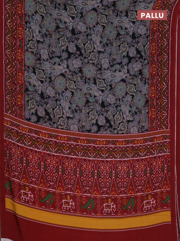 Semi crepe saree black and maroon with allover prints and printed border