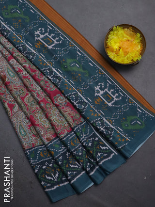 Semi crepe saree pink and teal blue with allover prints and printed border