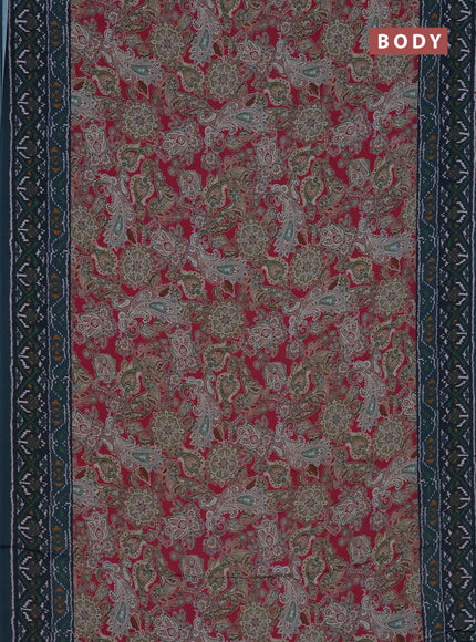 Semi crepe saree pink and teal blue with allover prints and printed border