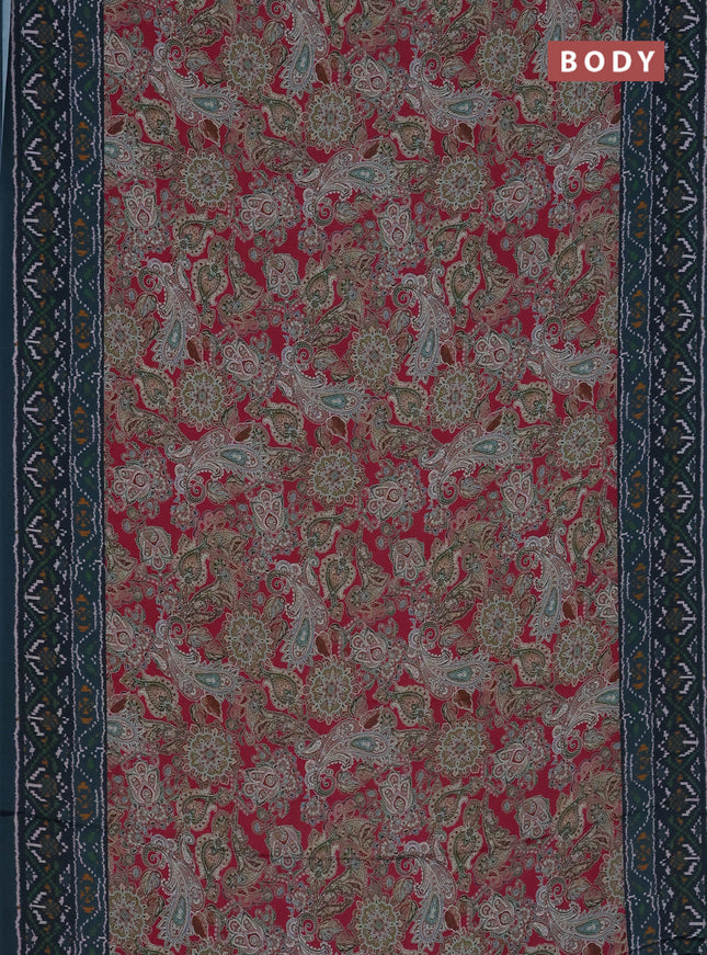 Semi crepe saree pink and teal blue with allover prints and printed border