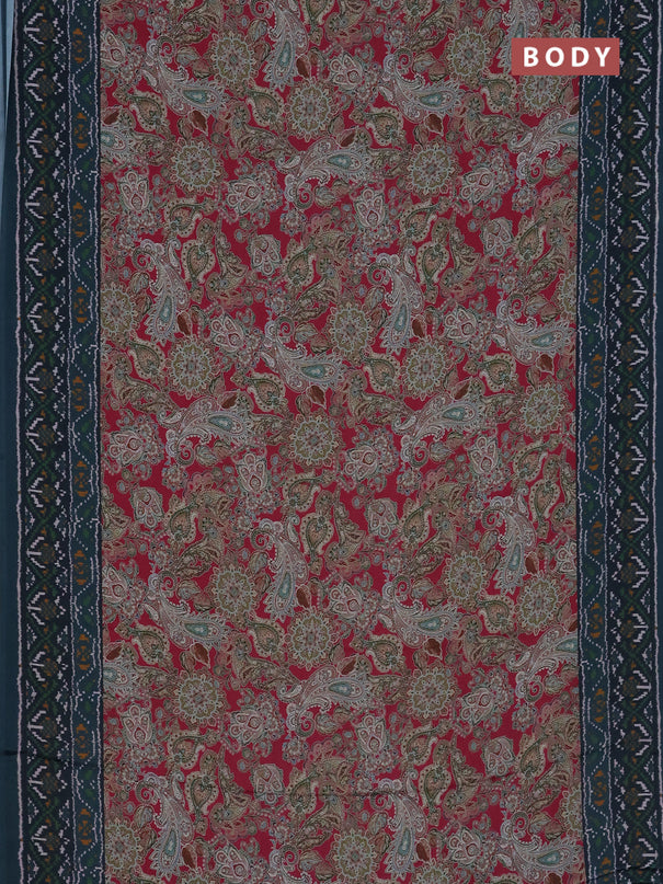 Semi crepe saree pink and teal blue with allover prints and printed border