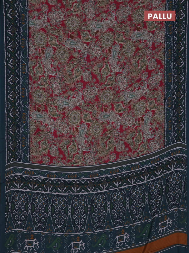 Semi crepe saree pink and teal blue with allover prints and printed border