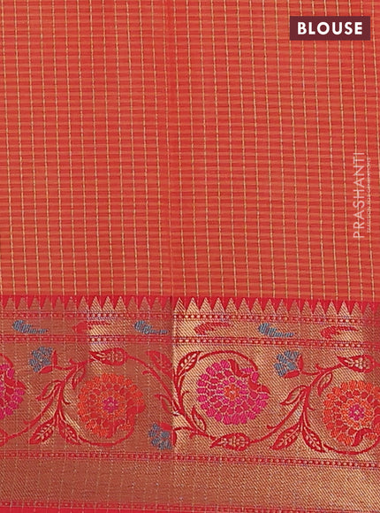 Banarasi semi dupion silk saree sunset orange and maroon with zari woven buttas and floral design zari woven border