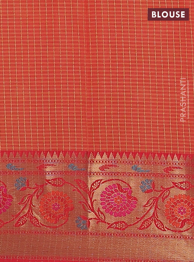 Banarasi semi dupion silk saree sunset orange and maroon with zari woven buttas and floral design zari woven border