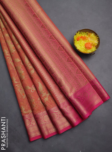 Banarasi semi dupion silk saree dual shade of yellowish pink and pink with allover zari weaves and zari woven border