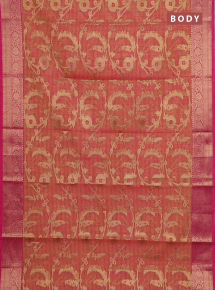 Banarasi semi dupion silk saree dual shade of yellowish pink and pink with allover zari weaves and zari woven border