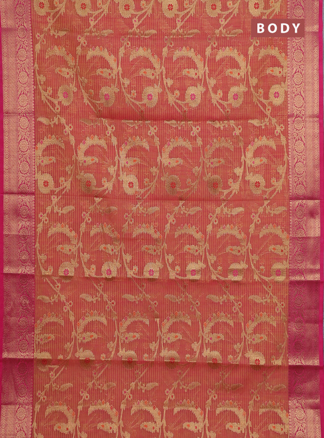 Banarasi semi dupion silk saree dual shade of yellowish pink and pink with allover zari weaves and zari woven border