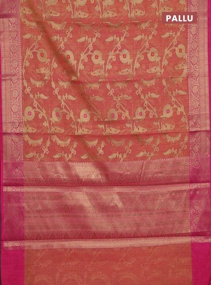 Banarasi semi dupion silk saree dual shade of yellowish pink and pink with allover zari weaves and zari woven border