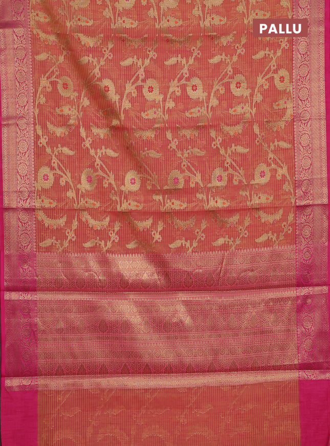 Banarasi semi dupion silk saree dual shade of yellowish pink and pink with allover zari weaves and zari woven border