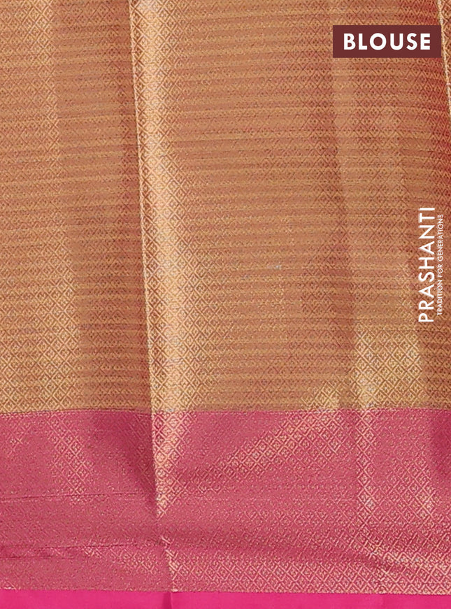 Banarasi semi dupion silk saree dual shade of yellowish pink and pink with allover zari weaves and zari woven border
