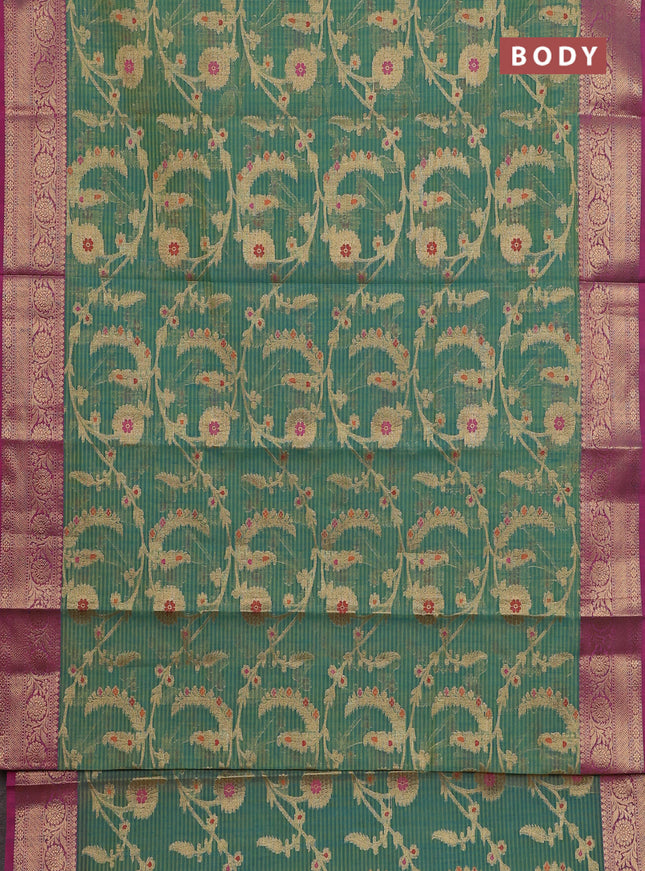 Banarasi semi dupion silk saree dual shade of green and pink with allover zari weaves and zari woven border