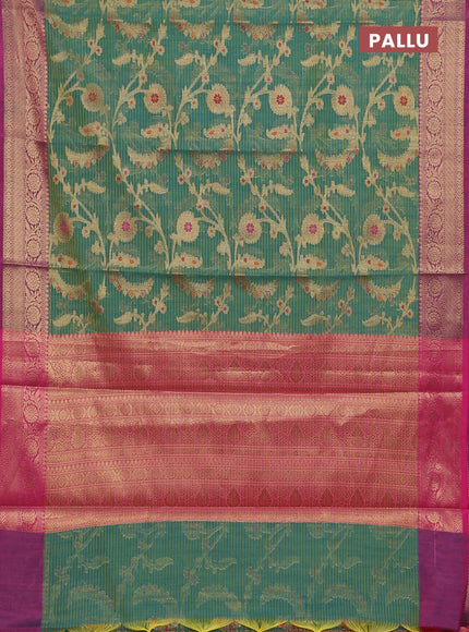 Banarasi semi dupion silk saree dual shade of green and pink with allover zari weaves and zari woven border