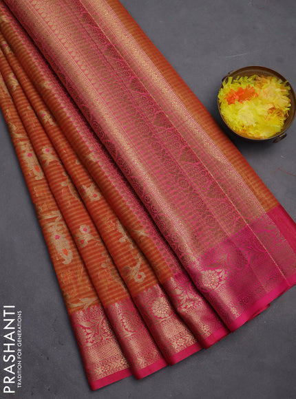 Banarasi semi dupion silk saree dual shade of dark mustard and pink with allover zari weaves and zari woven border