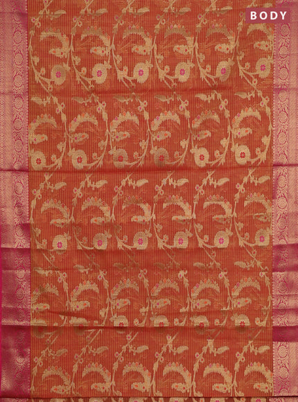 Banarasi semi dupion silk saree dual shade of dark mustard and pink with allover zari weaves and zari woven border