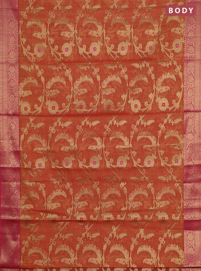 Banarasi semi dupion silk saree dual shade of dark mustard and pink with allover zari weaves and zari woven border