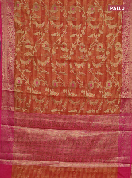 Banarasi semi dupion silk saree dual shade of dark mustard and pink with allover zari weaves and zari woven border