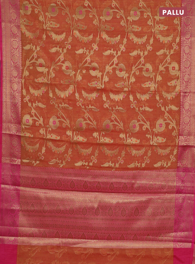 Banarasi semi dupion silk saree dual shade of dark mustard and pink with allover zari weaves and zari woven border