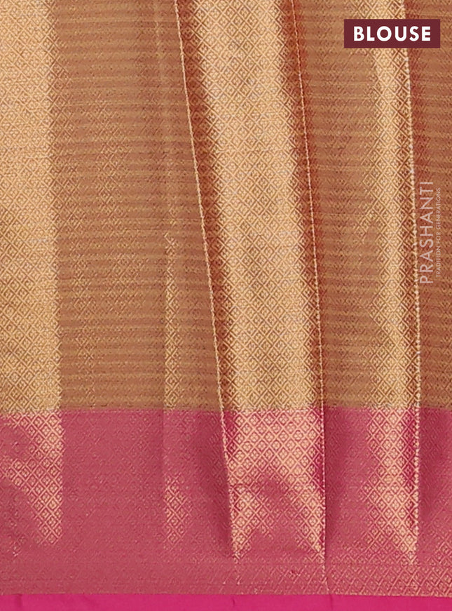 Banarasi semi dupion silk saree dual shade of dark mustard and pink with allover zari weaves and zari woven border