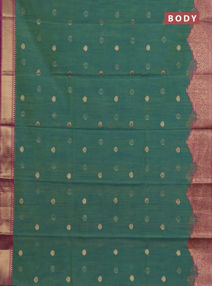 Banarasi semi dupion silk saree teal bluish green and pink with zari woven buttas and zari woven border