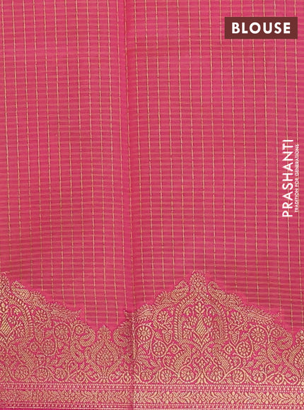 Banarasi semi dupion silk saree teal bluish green and pink with zari woven buttas and zari woven border