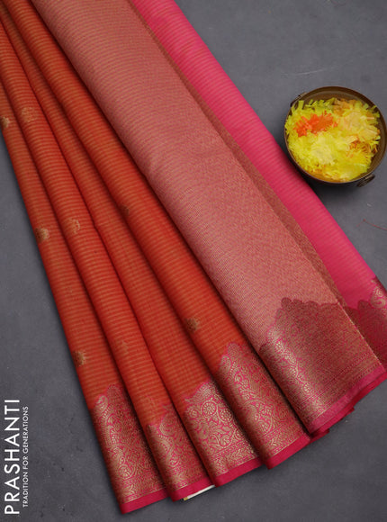 Banarasi semi dupion silk saree sunset orange and pink with zari woven buttas and zari woven border
