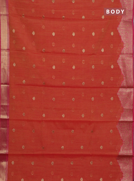 Banarasi semi dupion silk saree sunset orange and pink with zari woven buttas and zari woven border