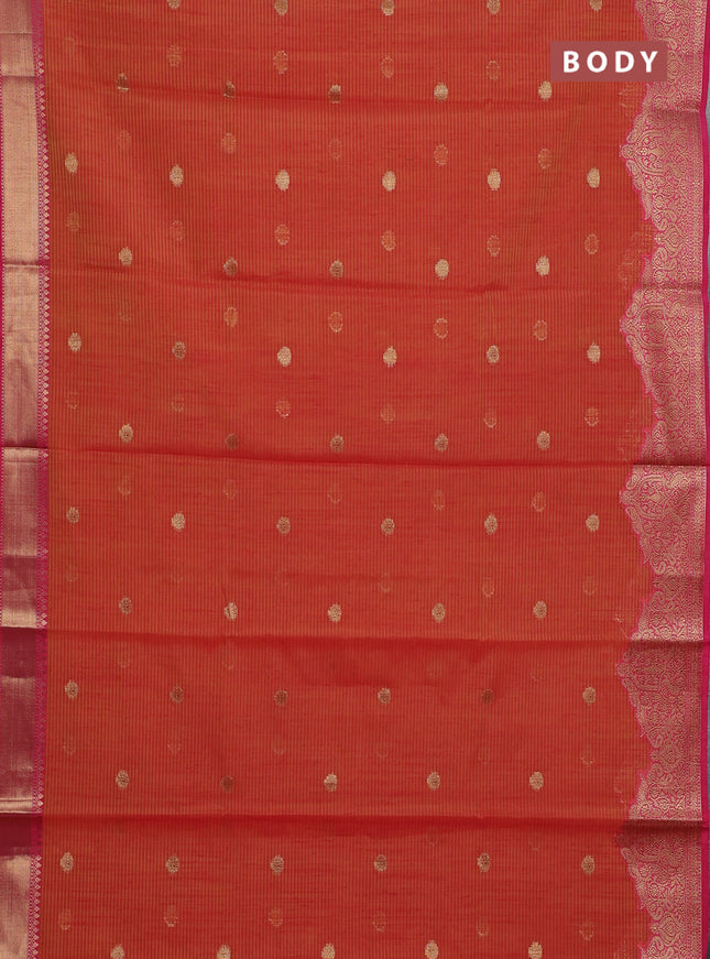 Banarasi semi dupion silk saree sunset orange and pink with zari woven buttas and zari woven border