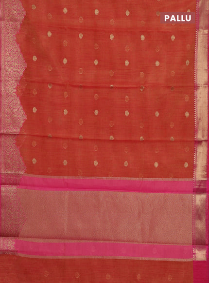 Banarasi semi dupion silk saree sunset orange and pink with zari woven buttas and zari woven border