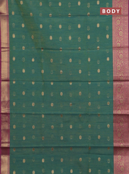 Banarasi semi dupion silk saree teal bluish green and pink with zari woven buttas and zari woven border