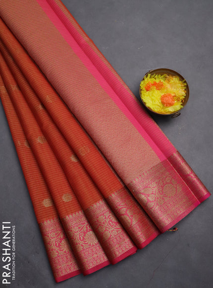 Banarasi semi dupion silk saree sunset orange and pink with zari woven buttas and zari woven border