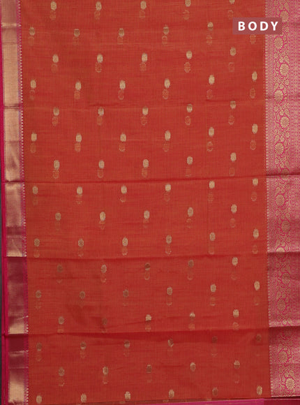 Banarasi semi dupion silk saree sunset orange and pink with zari woven buttas and zari woven border