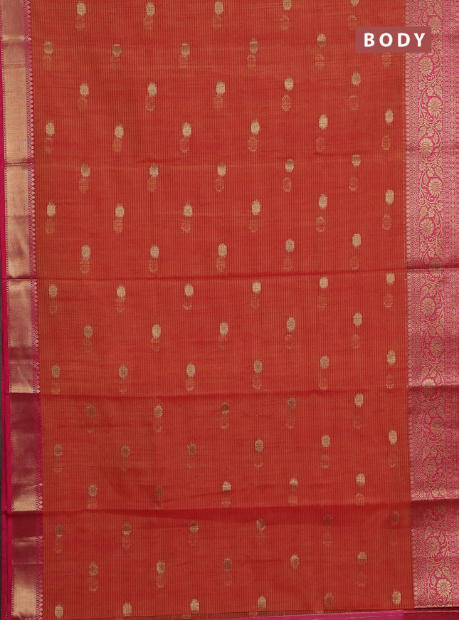 Banarasi semi dupion silk saree sunset orange and pink with zari woven buttas and zari woven border