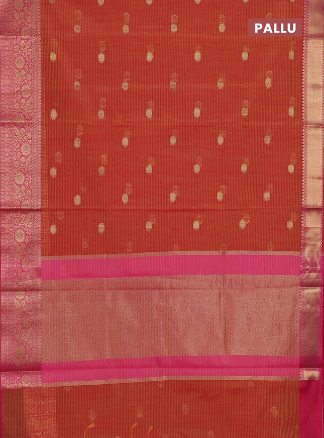 Banarasi semi dupion silk saree sunset orange and pink with zari woven buttas and zari woven border