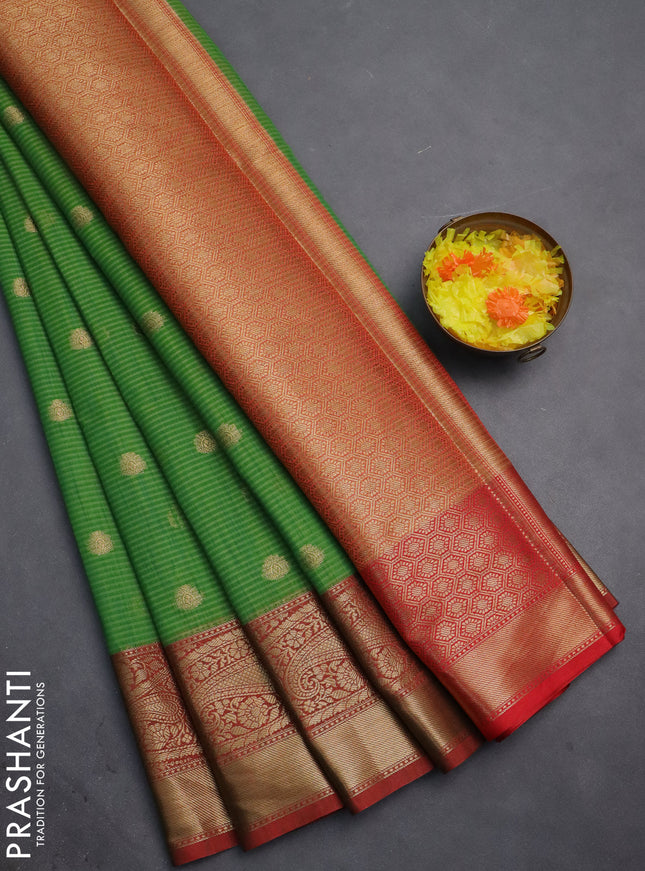 Banarasi semi dupion silk saree dual shade of green and maroon with zari woven buttas and zari woven border