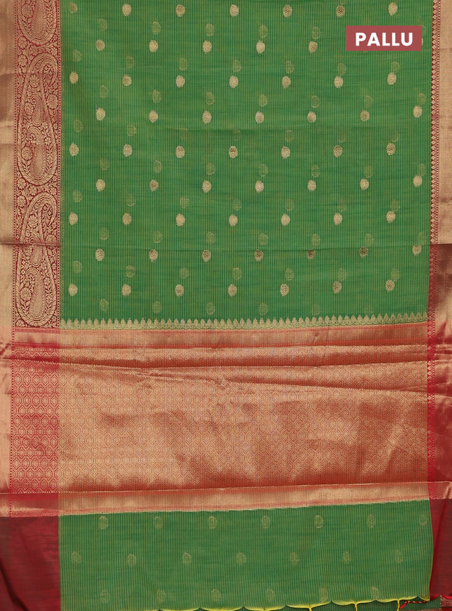 Banarasi semi dupion silk saree dual shade of green and maroon with zari woven buttas and zari woven border