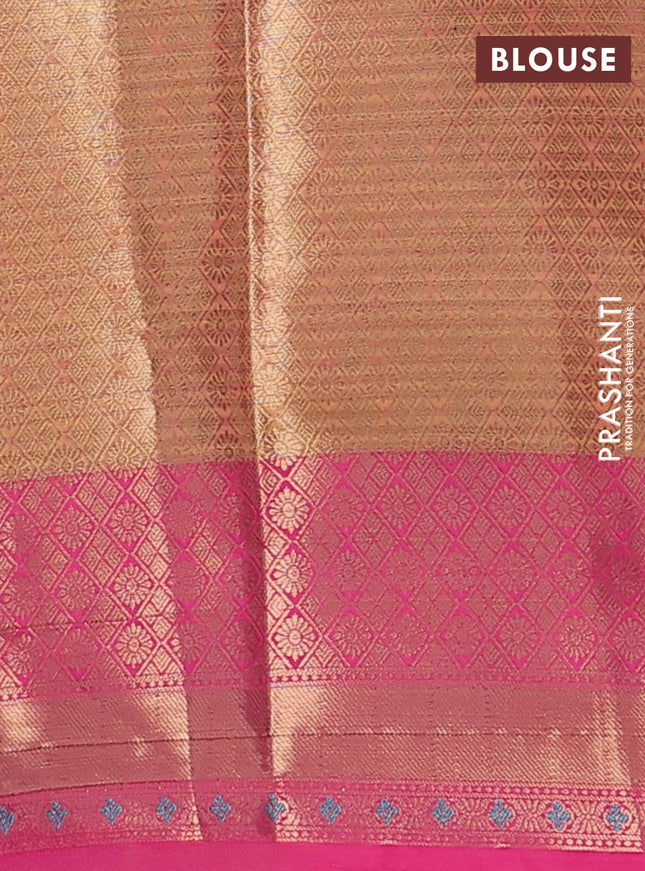 Banarasi semi dupion silk saree dual shade of teal bluish green and pink with allover stripe & woven buttas and floral design woven border