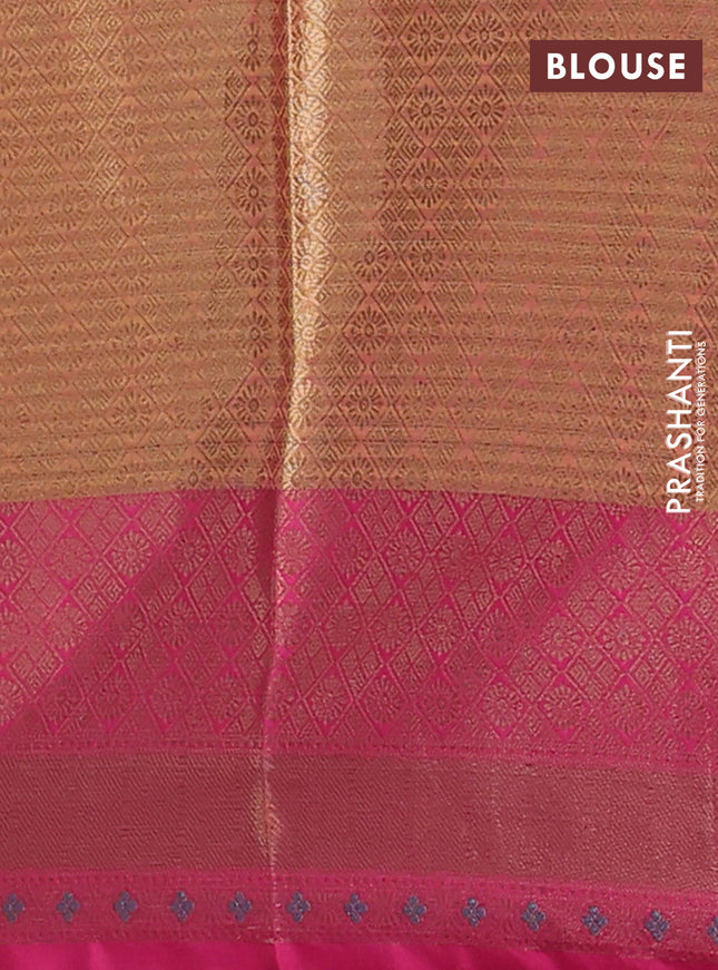 Banarasi semi dupion silk saree sunset orange and pink with allover stripe & woven buttas and floral design woven border