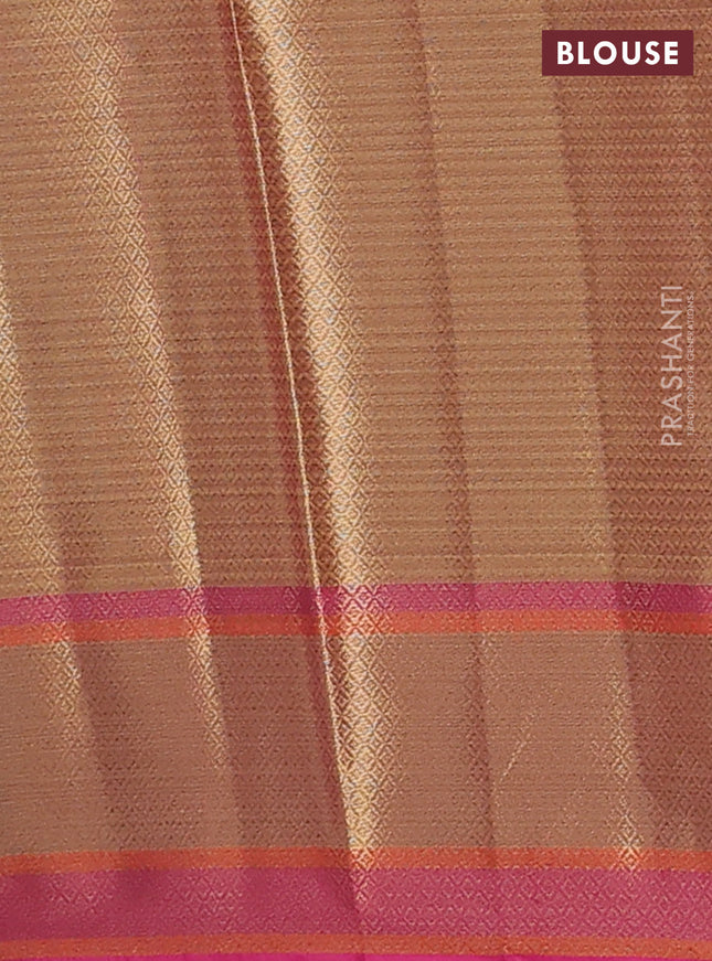 Banarasi semi dupion silk saree teal bluish green and pink with zari woven buttas and zari woven paithani style border