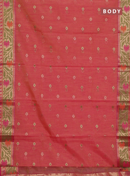 Banarasi semi dupion silk saree dual shade of yellowish pink and pink with zari woven buttas and zari woven paithani style border