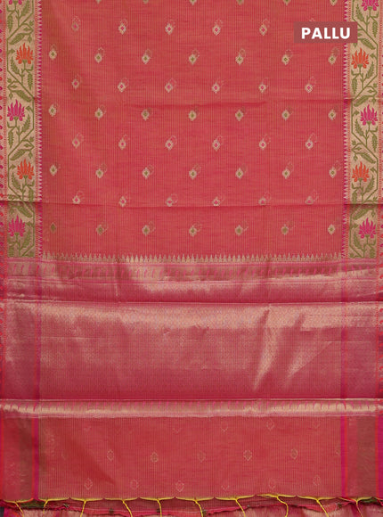 Banarasi semi dupion silk saree dual shade of yellowish pink and pink with zari woven buttas and zari woven paithani style border
