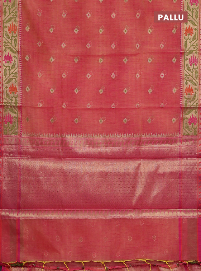 Banarasi semi dupion silk saree dual shade of yellowish pink and pink with zari woven buttas and zari woven paithani style border