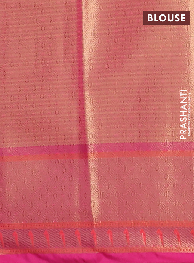 Banarasi semi dupion silk saree dual shade of yellowish pink and pink with zari woven buttas and zari woven paithani style border