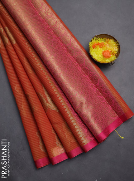 Banarasi semi dupion silk saree dual shade of orange and pink with zari woven paisley buttas and thread woven border