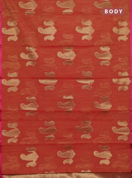 Banarasi semi dupion silk saree dual shade of orange and pink with zari woven paisley buttas and thread woven border