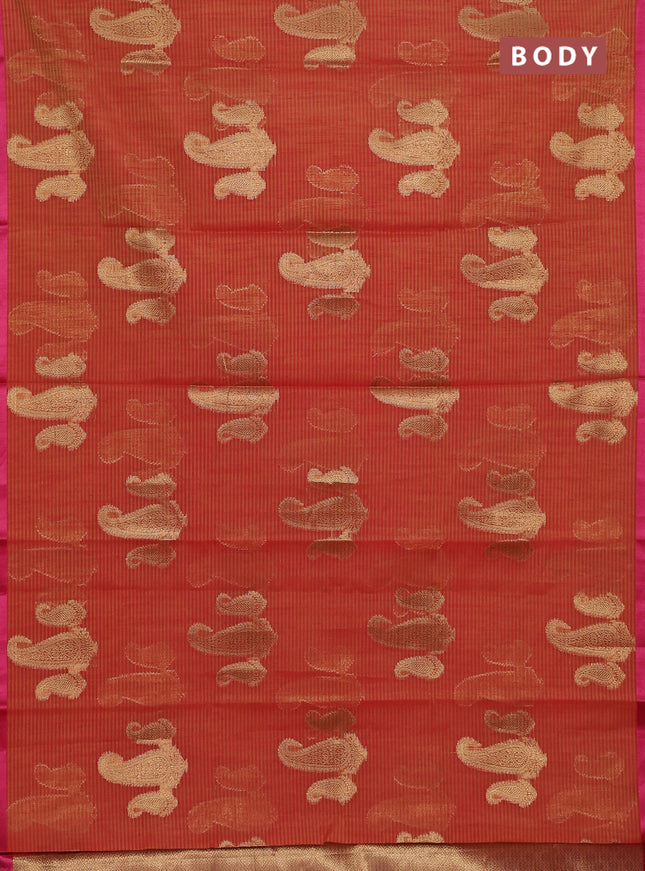 Banarasi semi dupion silk saree dual shade of orange and pink with zari woven paisley buttas and thread woven border
