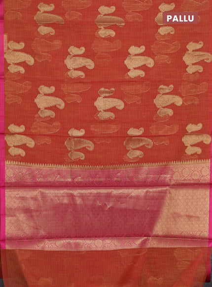 Banarasi semi dupion silk saree dual shade of orange and pink with zari woven paisley buttas and thread woven border