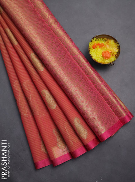 Banarasi semi dupion silk saree dual shade of yellowish pink with zari woven paisley buttas and thread woven border