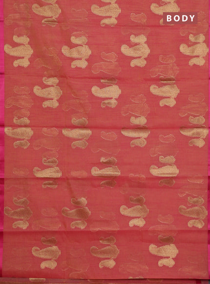 Banarasi semi dupion silk saree dual shade of yellowish pink with zari woven paisley buttas and thread woven border