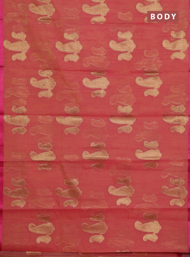 Banarasi semi dupion silk saree dual shade of yellowish pink with zari woven paisley buttas and thread woven border