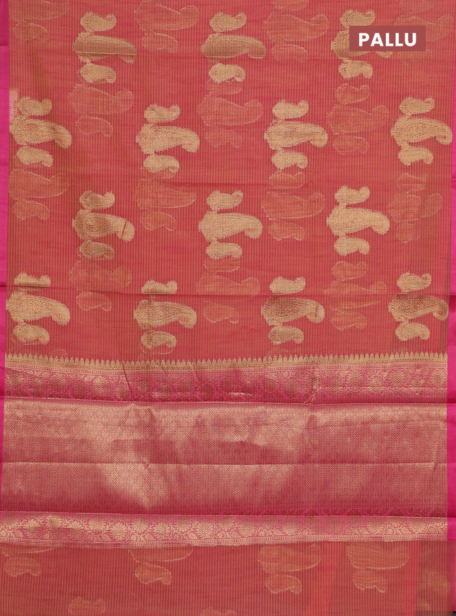 Banarasi semi dupion silk saree dual shade of yellowish pink with zari woven paisley buttas and thread woven border